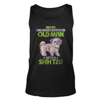 Vintage Never Underestimate An Old Man With A Shih Tzu Funny Gift For Mens Unisex Tank Top - Seseable