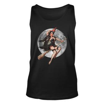 Vintage Pin Up Witch Halloween Pinup Girl Halloween Tank Top | Mazezy