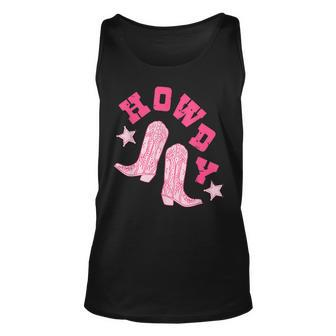 Vintage Pink Howdy Rodeo Western Country South Cowgirl Boot Rodeo Tank Top | Mazezy