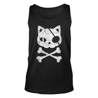Vintage Pirate Cat Kitten Halloween Skull Cross Bones Halloween Tank Top | Mazezy