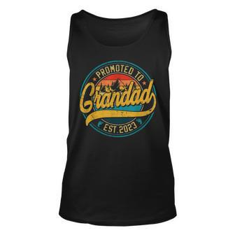 Vintage Promoted To Great Grandad Est 2023 Family Unisex Tank Top | Mazezy