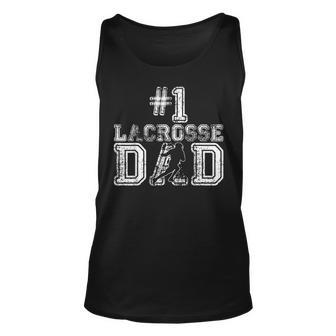 Vintage Proud 1 Lacrosse Dad Silhouette Funny Fathers Day Unisex Tank Top | Mazezy