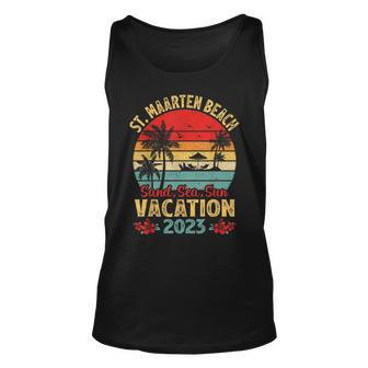 Vintage Sand Sea Sun Vacation 2023 St Maarten Beach Unisex Tank Top - Seseable