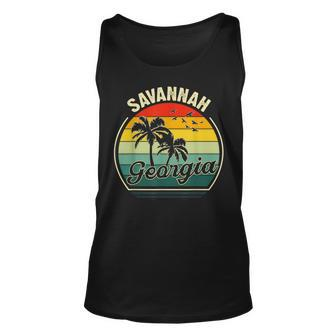 Vintage Savannah Beach Georgia Summer Vacation Sunset Palm Georgia And Merchandise Tank Top | Mazezy CA
