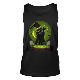 Vintage Scary Halloween Cat Witch Hat Moon Costume Tank Top - Monsterry