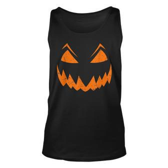 Vintage Scary Pumpkin Face Jack O Lantern Halloween Costume Pumpkin Tank Top | Mazezy