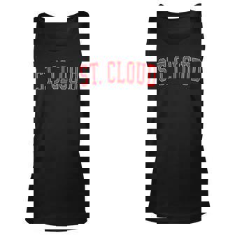 Vintage St Cloud Mn Varsity Style Red Text Unisex Tank Top | Mazezy