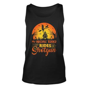 Vintage Sunset Airedale Terrier Dog Ride Shotgun Halloween Halloween Tank Top | Mazezy