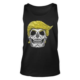 Vintage Trump Hair Skull Halloween Graphic Halloween Tank Top | Mazezy