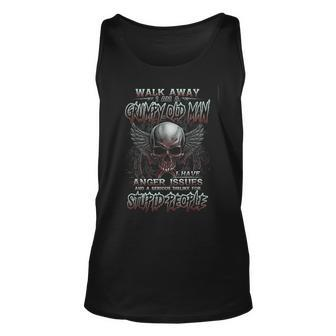 Walk Away I Am A Grumpy Old Man I Have Anger Issues Skull Unisex Tank Top | Mazezy