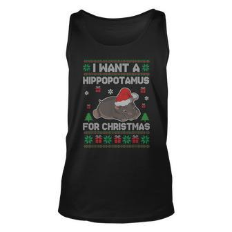 I Want A Hippopotamus For Christmas Ugly Xmas Sweater Hippo Tank Top | Mazezy