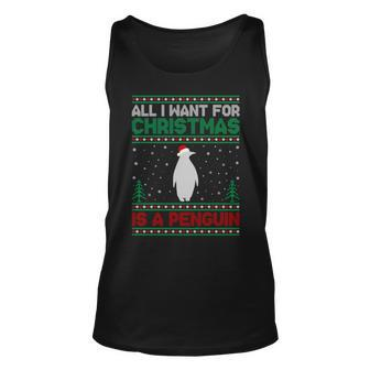 All I Want For Xmas Is A Penguin Ugly Christmas Sweater Tank Top | Mazezy
