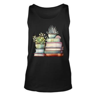 Watercolor Succulents And Books Tank Top | Mazezy