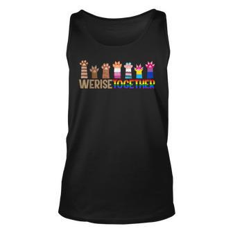 We Rise Together Gay Pride Cat Paw Print Kitten Lgbt-Q Ally Unisex Tank Top - Seseable