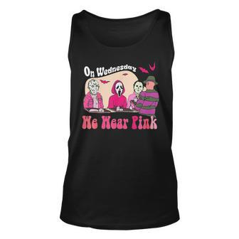 On Wednesday We Wear Pink Halloween Character Tank Top | Mazezy
