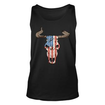 Western Riding Rodeo Bull Horn American Usa Flag T Rodeo Tank Top | Mazezy