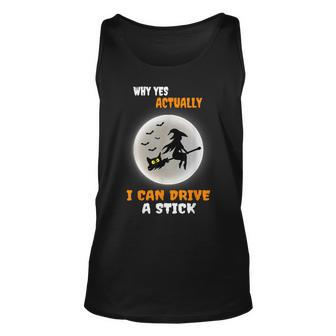 Why Yes Actually I Can Drive A Stick Halloween Witch & Cat Tank Top - Monsterry DE