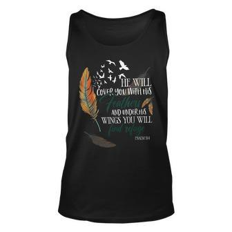 He Will Cover You With His Feathers Bible Verse Psalm 914 Tank Top | Mazezy