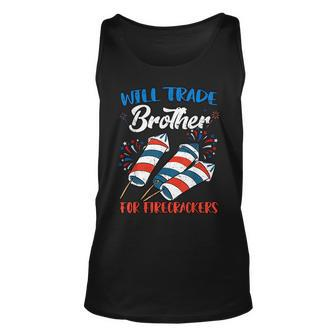 Will Trade Brother For Firecrackers 4Th Of July Boys Kids Unisex Tank Top | Mazezy