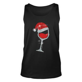Wine Glasses Santa Hat Bling Christmas Funny Wine Lover Unisex Tank Top - Seseable