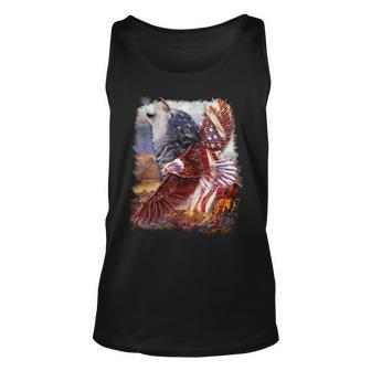 Wolf With Bald Eagle American Flag Unisex Tank Top | Mazezy