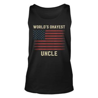 Worlds Okayest Uncle American Flag Unisex Tank Top | Mazezy