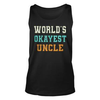 Worlds Okayest Uncle Funny Joke Distressed Unisex Tank Top | Mazezy