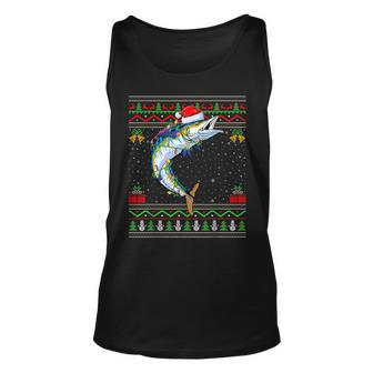 Xmas Lights Ugly Sweater Style Santa Wahoo Fish Christmas Tank Top | Mazezy