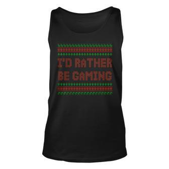 Xmas Ugly Christmas Sweater I'd Rather Be Gaming Tank Top - Monsterry