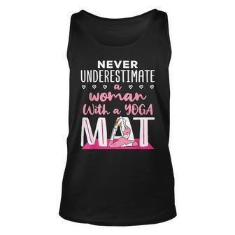 Yoga Quotes Exercise Never Underestimate Woman With Yoga Mat Quotes Tank Top | Mazezy