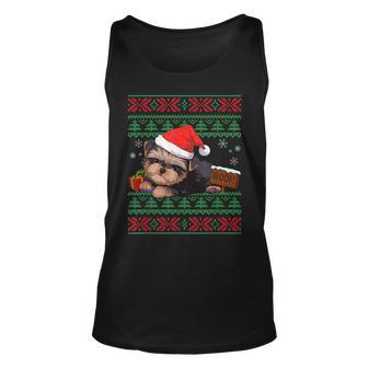 Yorkshire Terrier Dog Lover Santa Hat Ugly Christmas Sweater Tank Top - Monsterry UK