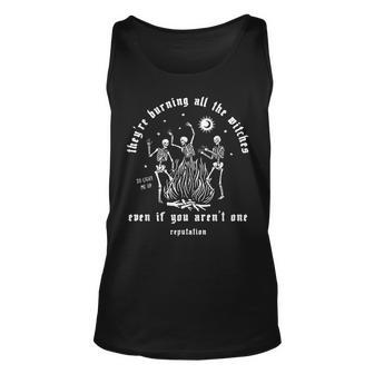 They're Burning All The Witches Halloween Skeleton Dancing Tank Top - Monsterry AU
