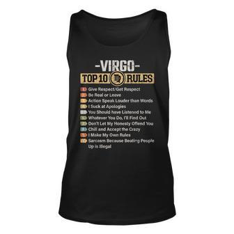 Zodiac Sign Funny Top 10 Rules Of Virgo Graphic Gift For Women Unisex Tank Top - Thegiftio UK