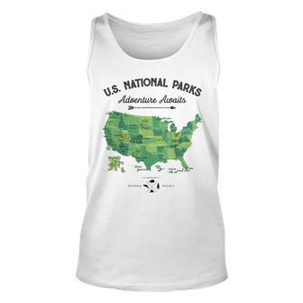 63 National Parks Map Us Park Retro Vintage Camping Hiking Unisex Tank Top - Seseable