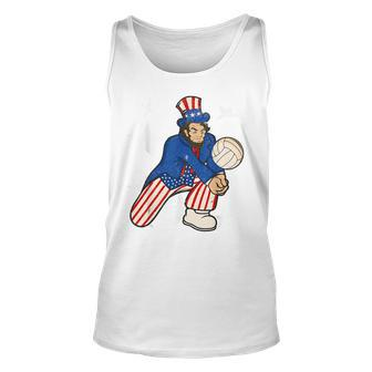 Abraham Lincoln Playing Volleyball Funny 4Th Of July Unisex Tank Top | Mazezy