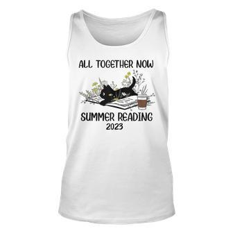 All Together Now Summer Reading 2023 Groovy Cat Book Lover Unisex Tank Top