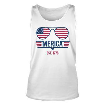 America Est 1776 4Th Of July Patriotic Usa Flag Sunglasses Unisex Tank Top | Mazezy