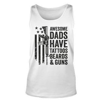 Awesome Dads Have Tattoos Beards & Guns - Funny Dad Gun Unisex Tank Top - Thegiftio UK