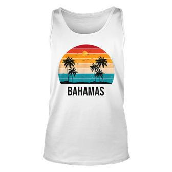 Bahamas Sunset Vintage Souvenir Palm Tree Beach Sun Unisex Tank Top | Mazezy