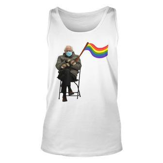 Bernie Sanders Mittens Meme Lgbtq Flag Gay Pride Unisex Tank Top | Mazezy