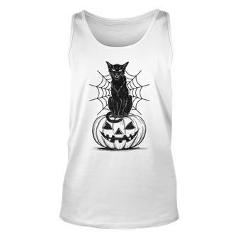 Black Cat Scary Halloween Pumpkin Costume Cat Lovers Tank Top | Mazezy