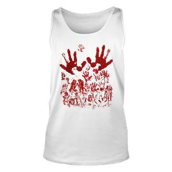 Bloody Handprint Red Blood Splatters Zombie Outbreak Costume Handprint Tank Top | Mazezy