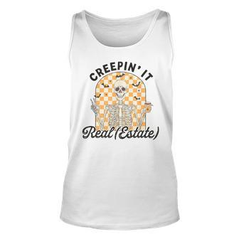 Creepin It Real Estate Skeleton Halloween Real Estate Agent Tank Top - Monsterry
