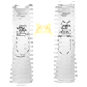 Cute Corgi Dog In A Fake Pocket Funny Dog Owner Puppy Meme Unisex Tank Top | Mazezy