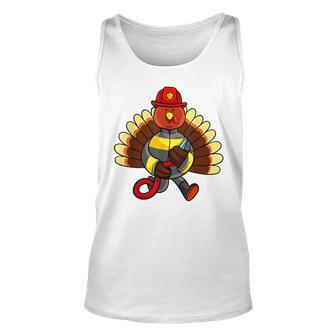 Cute Firefighter Funny Thanksgiving Turkey Unisex Tank Top | Mazezy