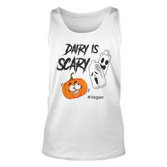 Dairy Is Scary Vegan Halloween Pumpkin Unisex Tank Top | Mazezy
