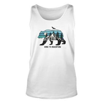 Dare To Adventure Walking Bear With A Mountain Unisex Tank Top | Mazezy