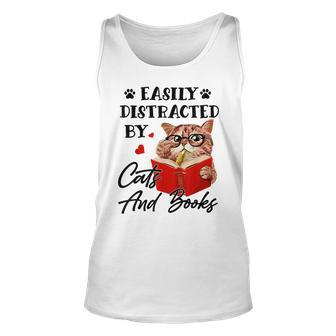 Easily Distracted By Cats And Books Cat Lover For Cat Lover Tank Top | Mazezy