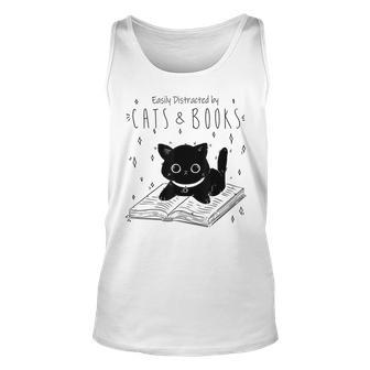 Easily Distracted By Cats And Books Cat & Book Lover Tank Top - Seseable