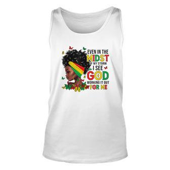 Even In The Midst Of My Storm Afro Black Woman Junenth Unisex Tank Top | Mazezy